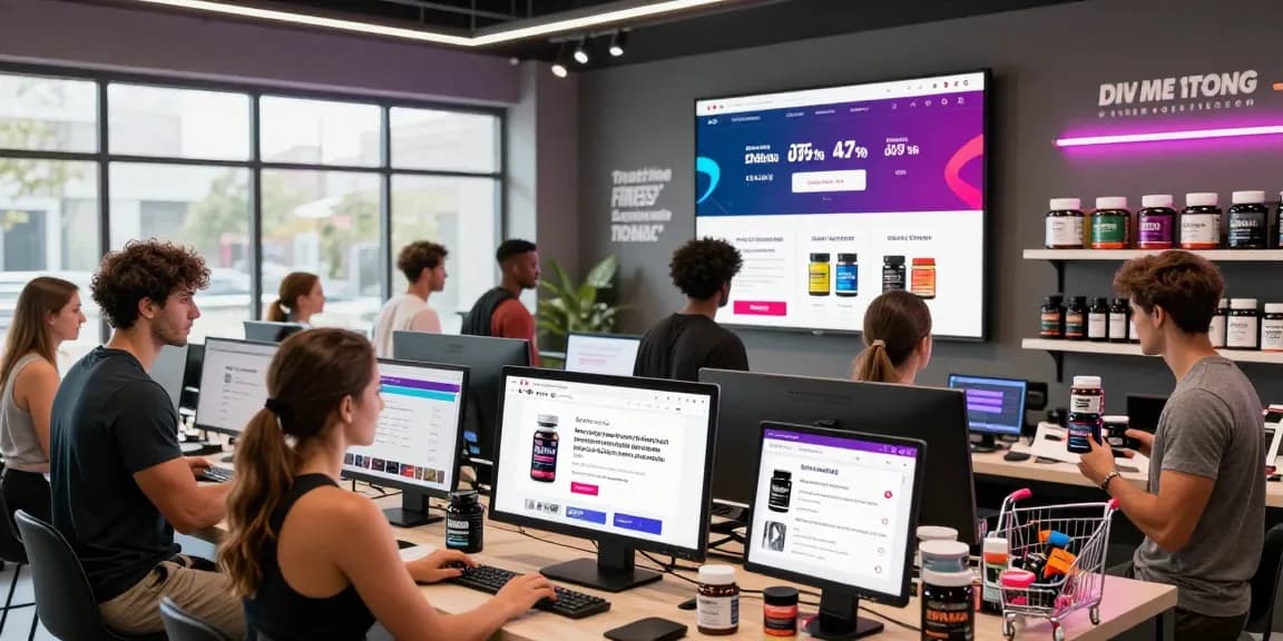 Astera Shop - modernes E-Commerce-Umfeld für Fitnessprodukte, athletische Kunden shoppen für Steroide und Supplements.