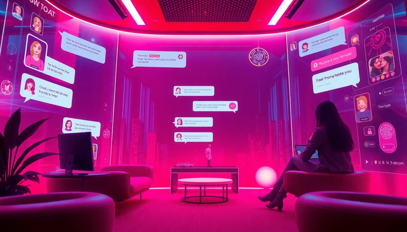 Engaging NSFW chat interface showcasing AI interactions with vibrant character avatars.