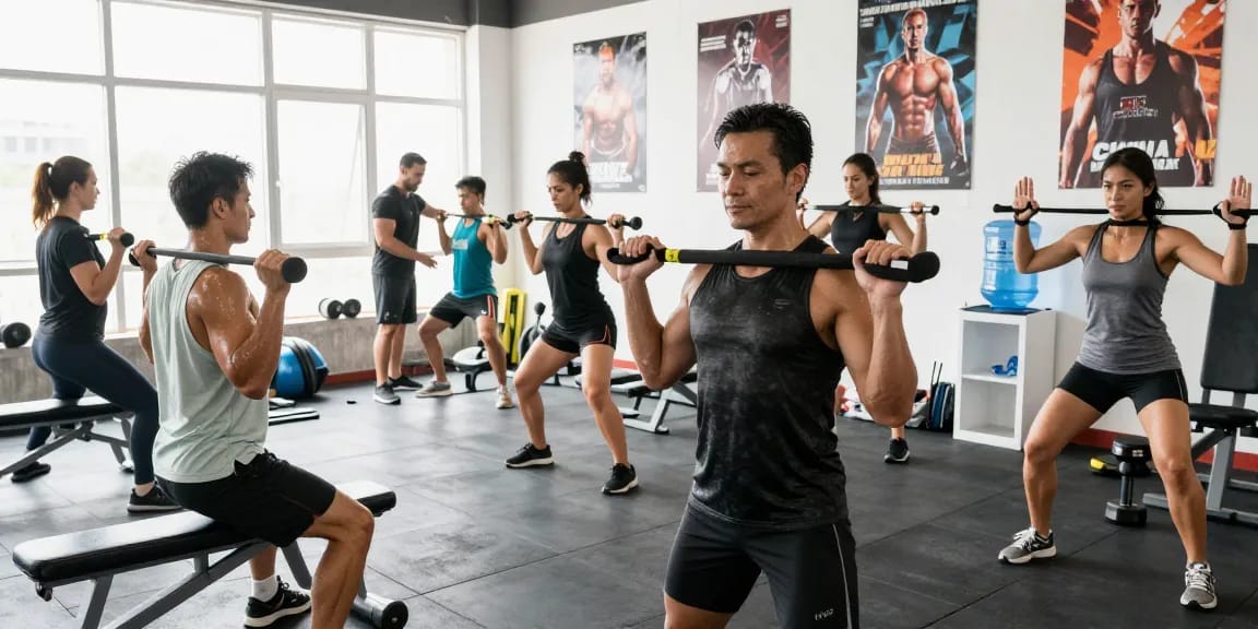 Anabolika Shop - Motivated bodybuilders training intensely in a modern gym, surrounded by weights and fitness equipment, representing strength and dedication.