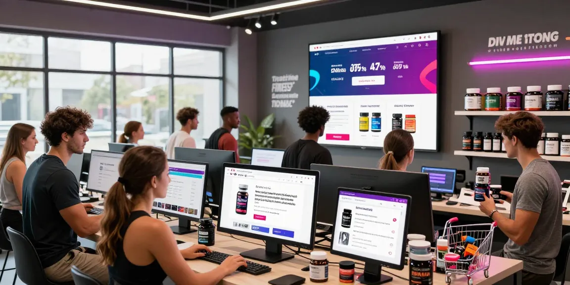 Astera Shop - modernes E-Commerce-Umfeld für Fitnessprodukte, athletische Kunden shoppen für Steroide und Supplements.