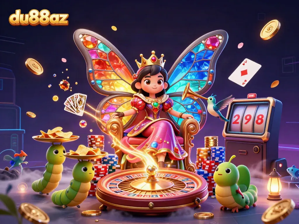Experience thrilling gaming at du88az with vibrant characters and casino elements in a dynamic illustration.