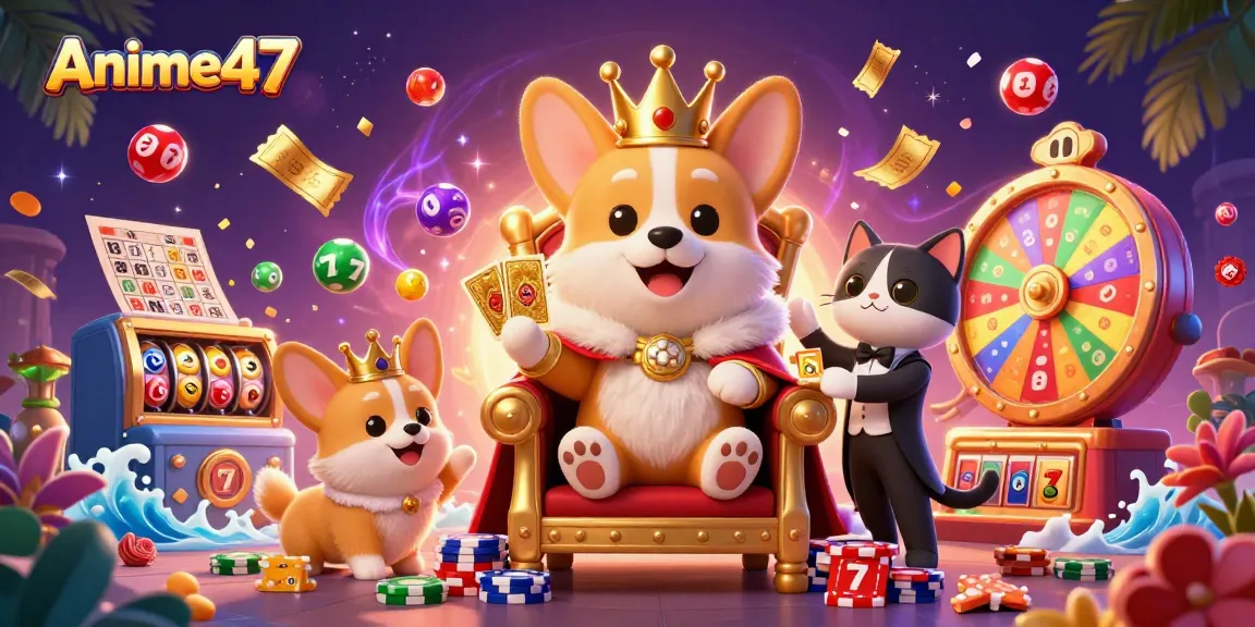 Join the fun at Anime47 with a vibrant 3D scene of a royal corgi, the king of casino excitement!