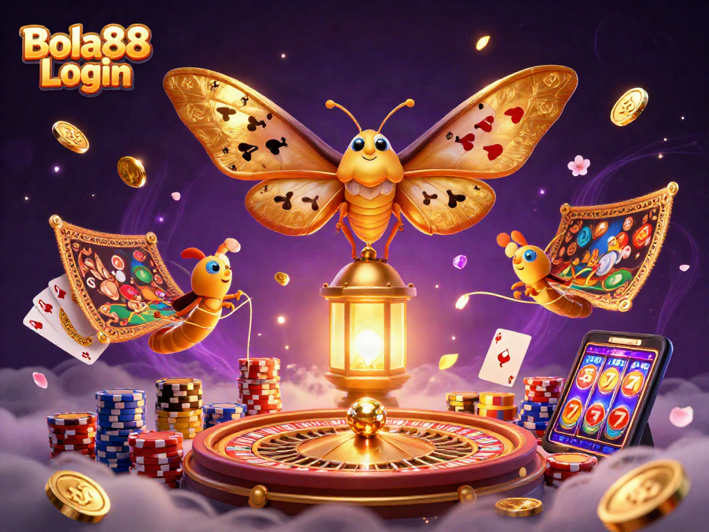 Experience the thrill of winning with Bola88 Login in this vibrant casino illustration.