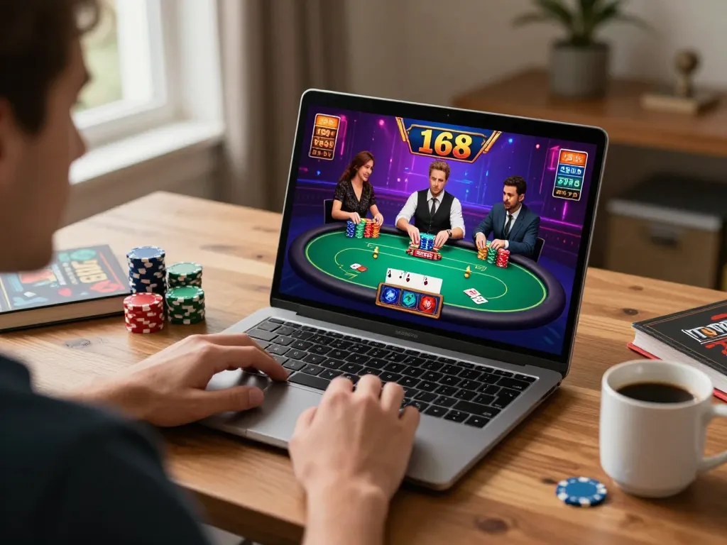 Engaged player experiences f168's online casino thrills with strategic poker gameplay.