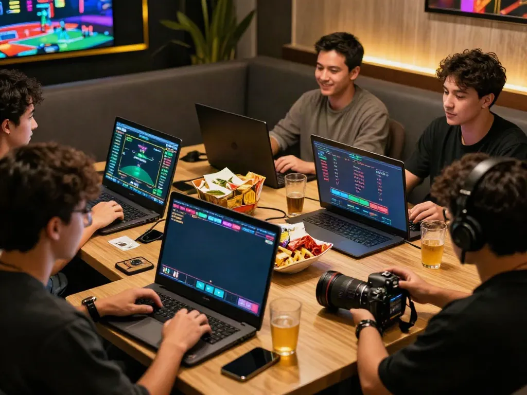 Exciting betting atmosphere at ku88 with diverse bettors engaged in live sports events and casino games.