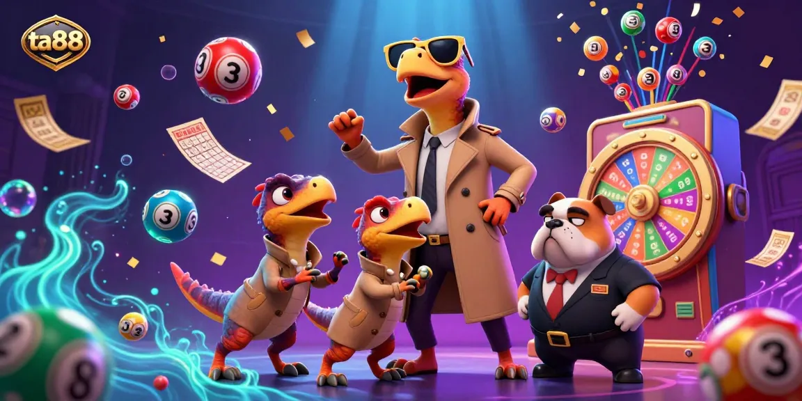 Experience the thrill of ta88 with raptors in disguise in a lively casino scene filled with lottery balls.
