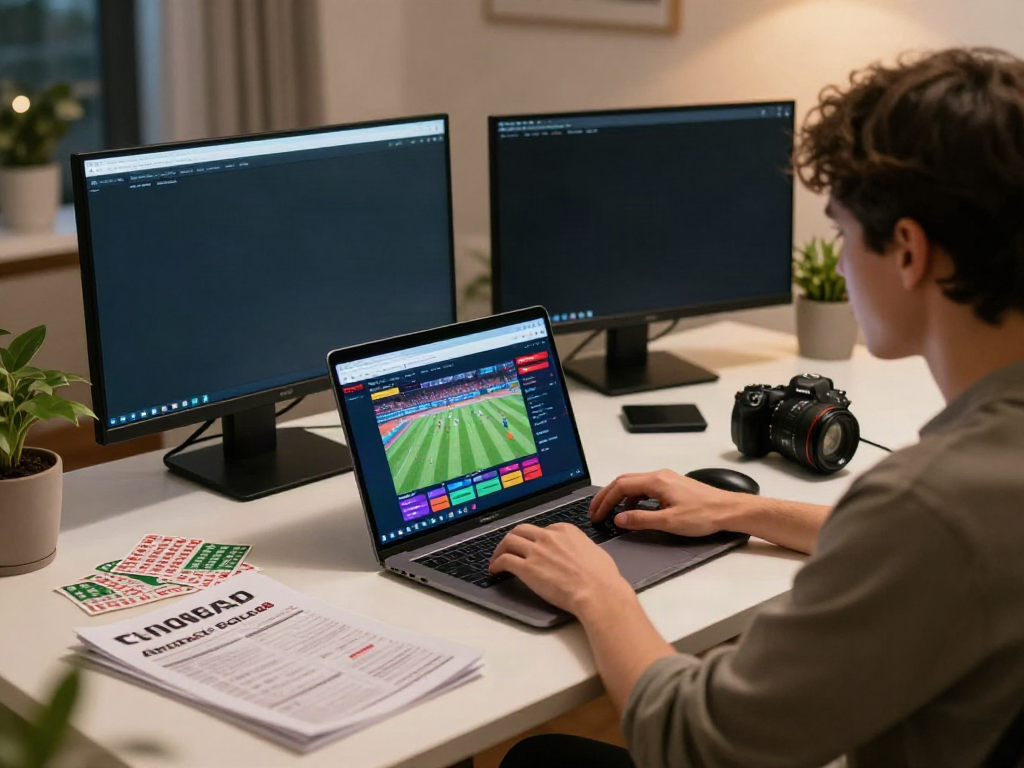 Engaging online betting experience with Alternatif Bola88 at home workspace.