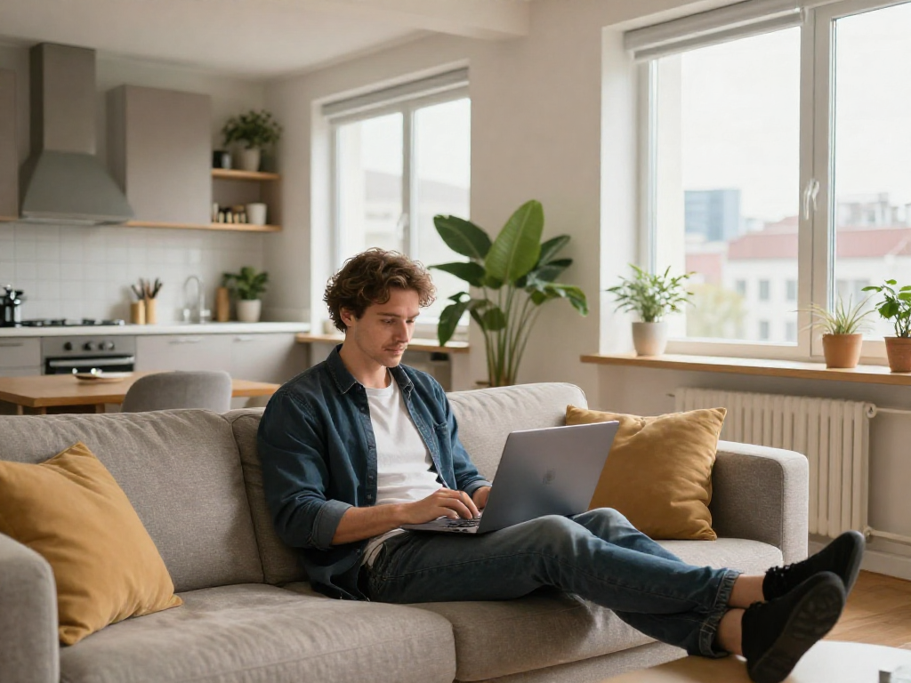 Monteurzimmer Hannover: Gemütliches Apartment für Geschäftsreisende mit voll ausgestatteter Küche und modernen Möbeln.