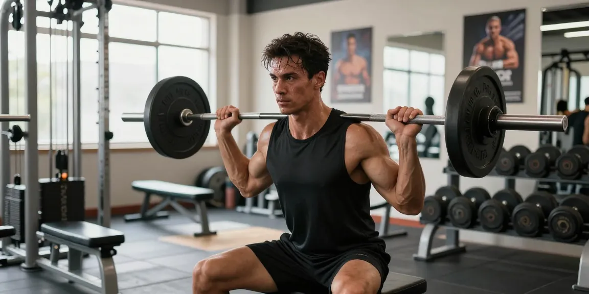 Anabolika Shop: Muskelaufbau im Fitnessstudio mit Bodybuilder, Hanteln und motivierender Atmosphäre.