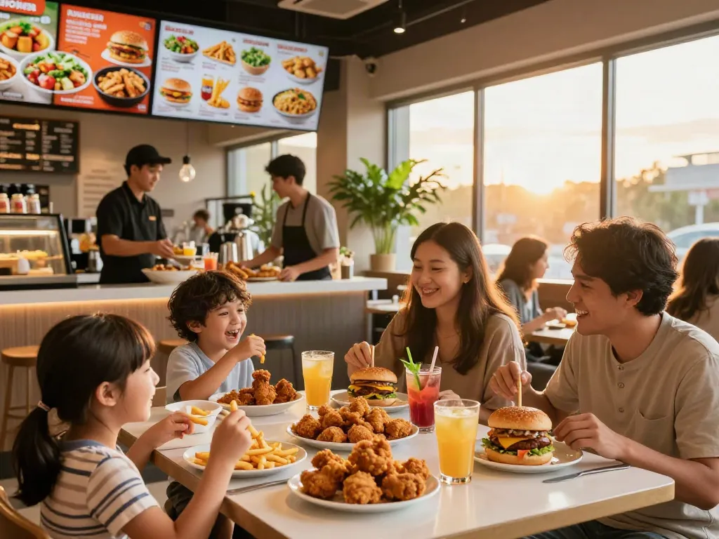 Delicious family dining experience at rokok88 restaurant with joyful customers enjoying meals.