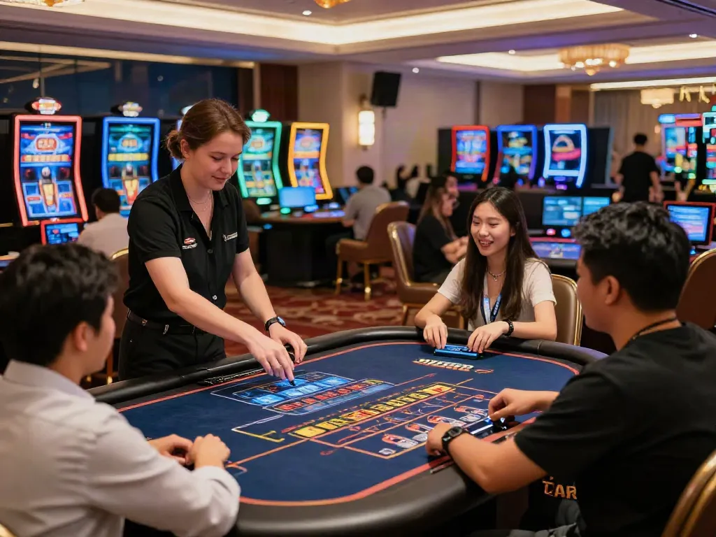 Exciting live casino environment from https://ta88.network/ featuring professional dealer and engaging players in a luxurious setting.
