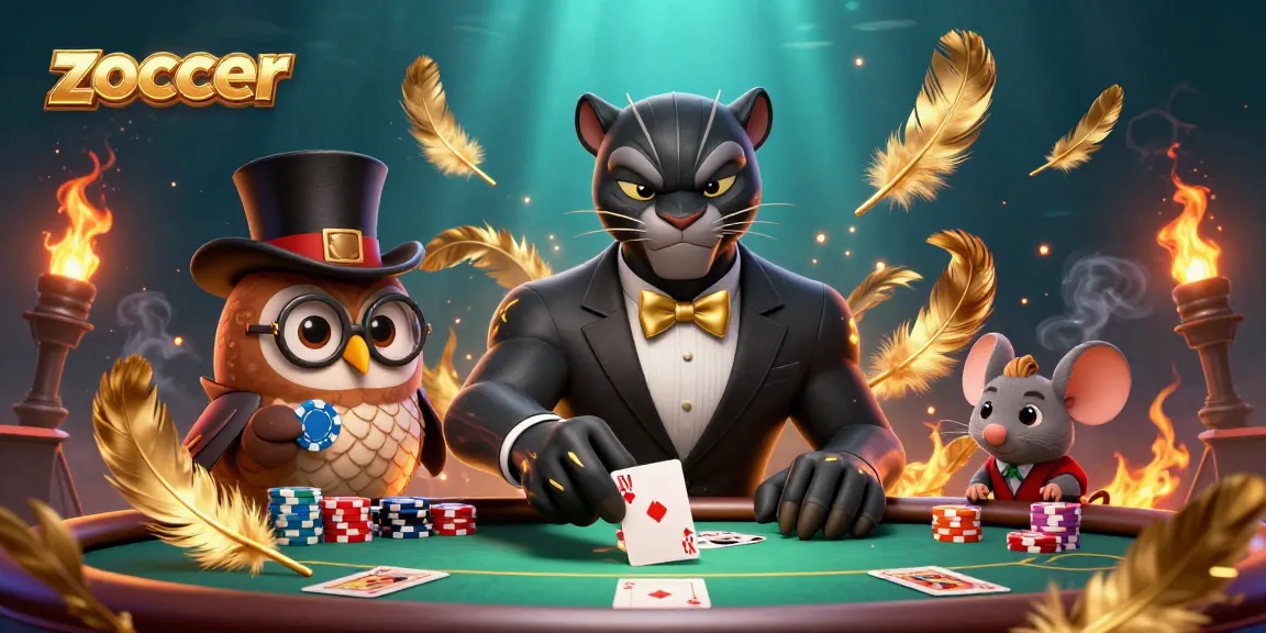 Zoccer showcases a stylish panther dealer engaging players in a vibrant scene of poker chips and excitement.