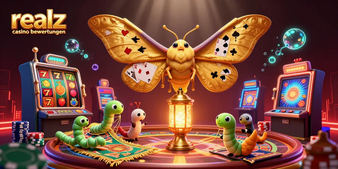 Realz Casino Bewertungen: Erleben Sie aufregende Casinospiele mit einer farbenfrohen, dynamischen 3D-Illustration.