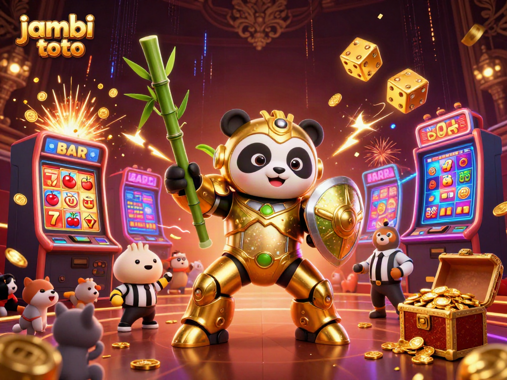 Experience thrilling gameplay with jambi toto's colorful casino-themed illustration, featuring unique gaming elements.