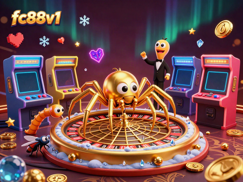 Experience the thrill of betting at fc88v1 with an engaging roulette scene featuring a spider croupier and vibrant gaming elements.