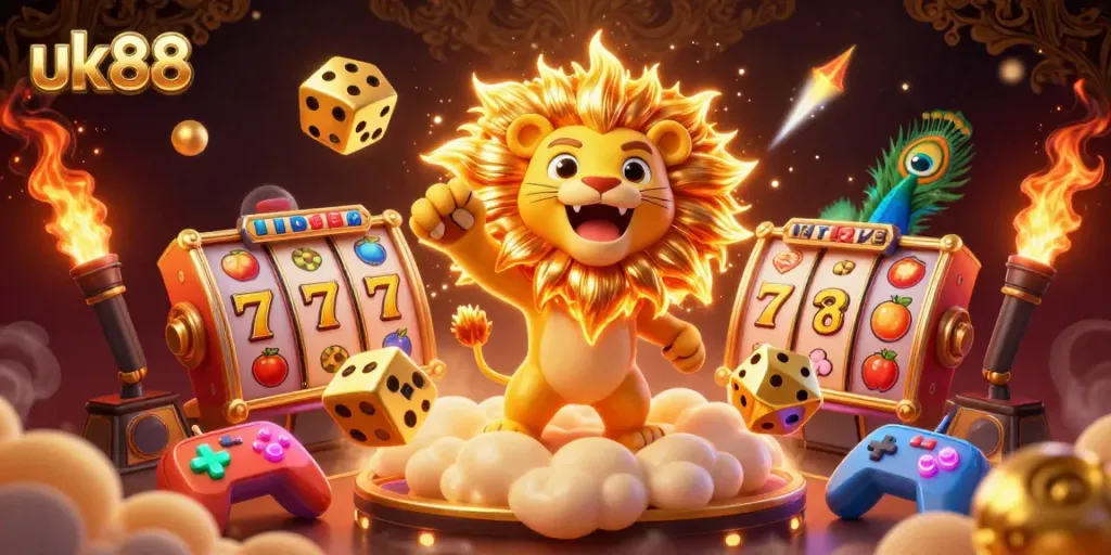 Experience exhilarating wins at uk88 with vibrant casino elements in a stunning 3D illustration.