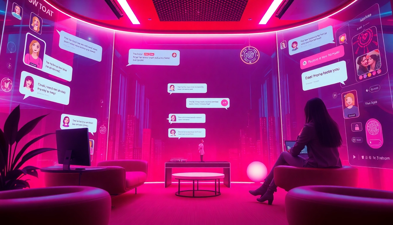 Engaging NSFW chat interface showcasing AI interactions with vibrant character avatars.