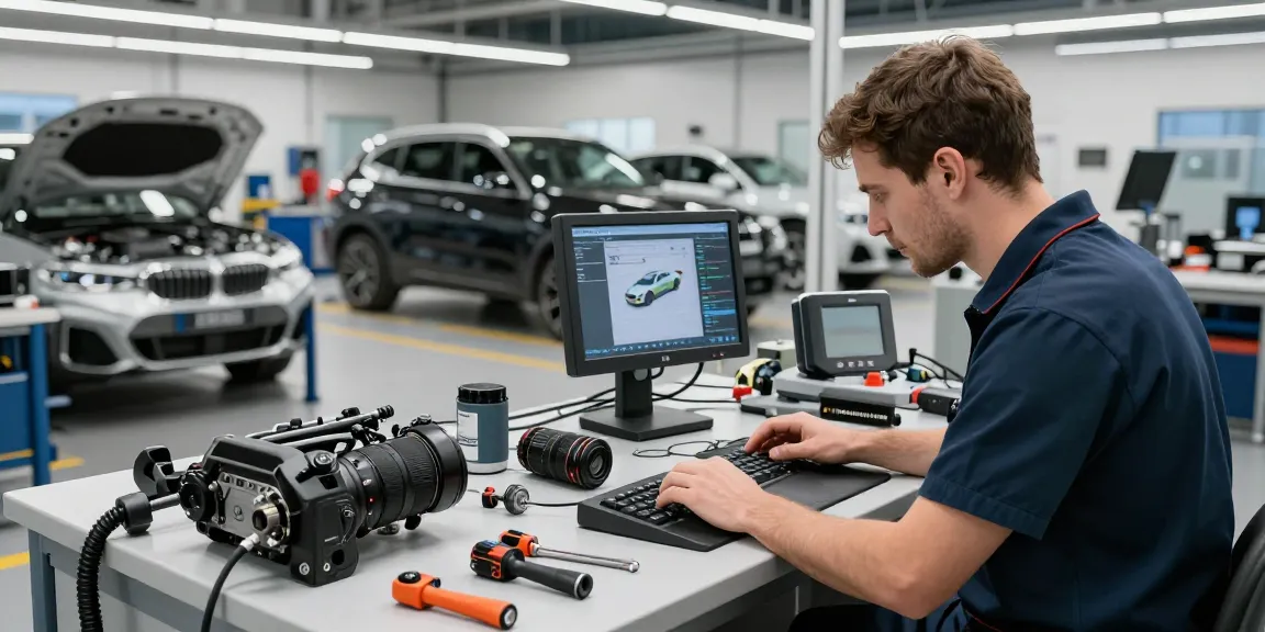 BMW Spezialisten Hannover arbeiten an einer Motordiagnose in einer professionellen Werkstatt