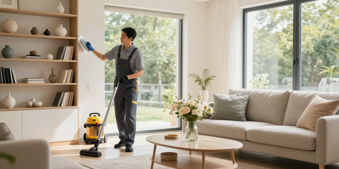 Professional cleaning service in action by reinigungsunternehmen bern, bright living room atmosphere.