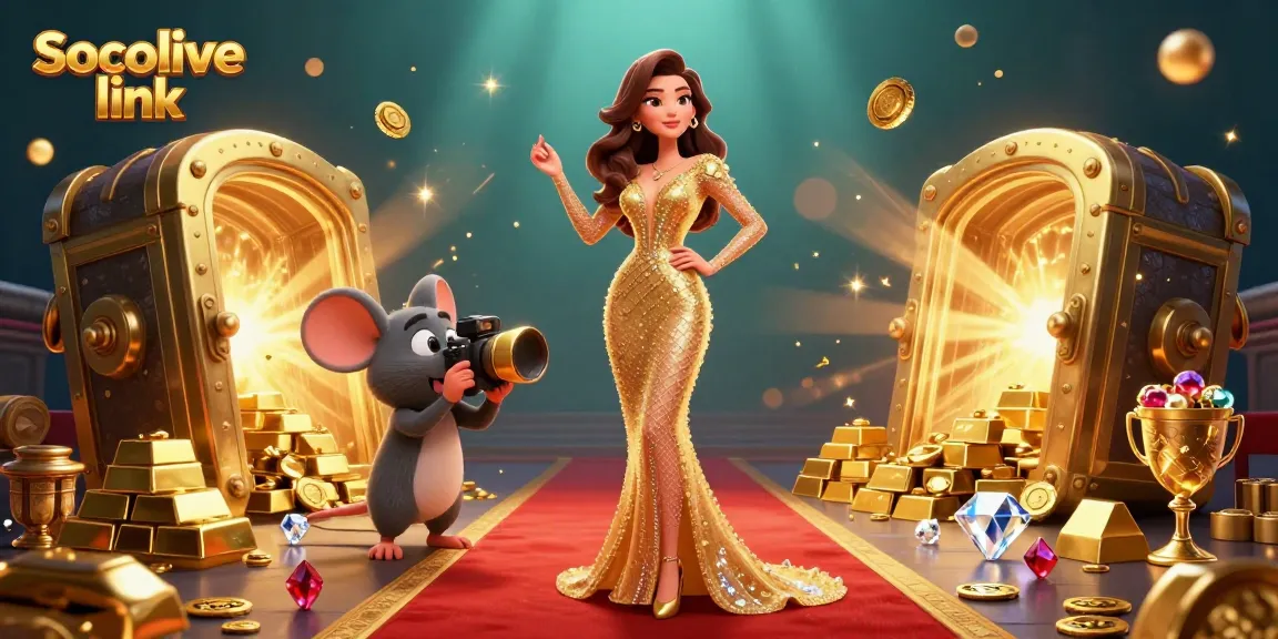 Socolive link showcases vibrant 3D illustration of live gambling excitement with sparkling elements.