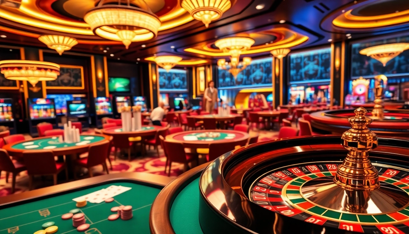 Engage in thrilling gameplay at Trang chủ U888 in a luxurious casino setting featuring vibrant games.