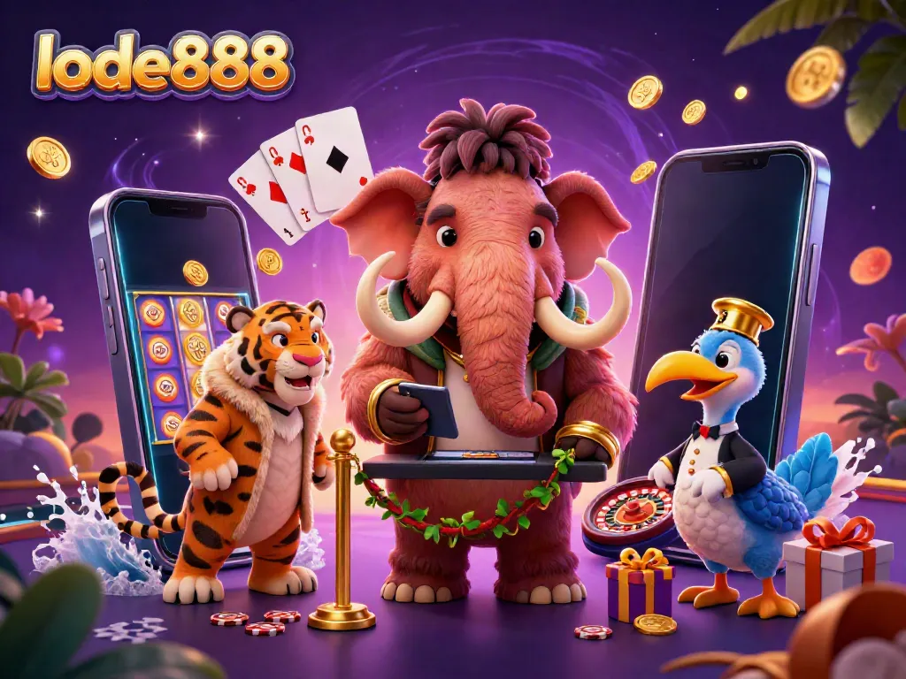 Experience the vibrant world of lode888 with a lively casino scene featuring unique characters.