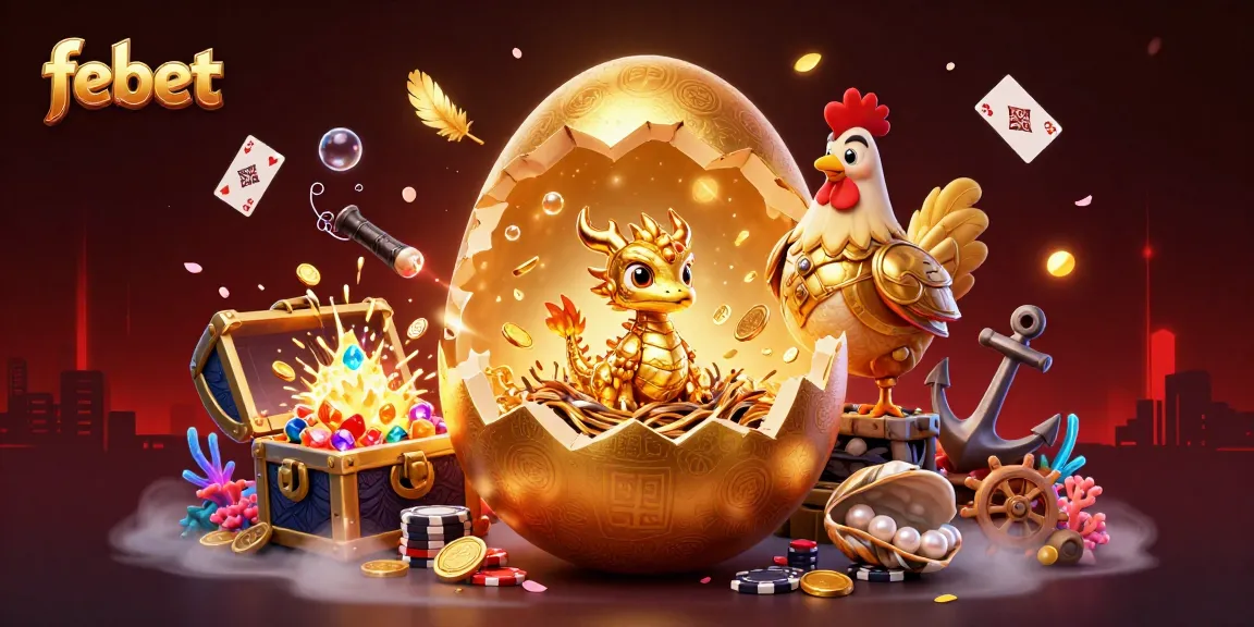 Experience high-stakes action with febet's vibrant casino scene featuring gold dragon and poker chips.