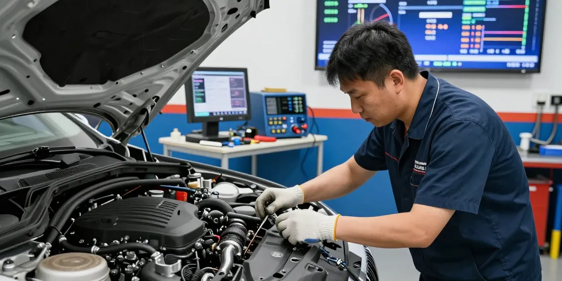 BMW Werkstatt-Techniker inspiziert Motorenteile in einer modernen Fahrzeugservice-Buch