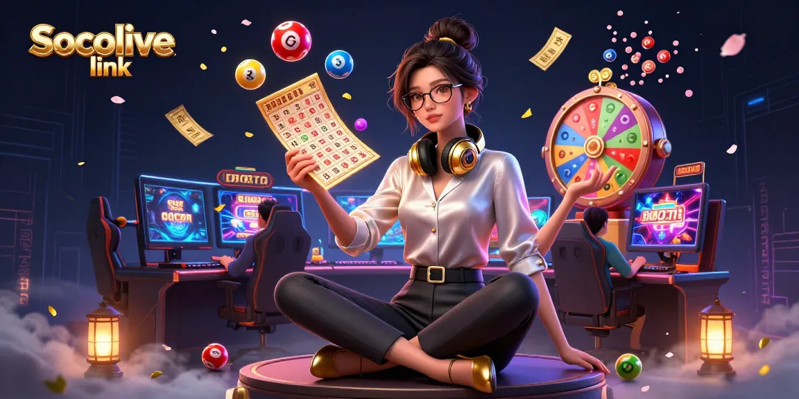 Socolive link offers vibrant casino game visuals, featuring an Asian woman gaming in style.