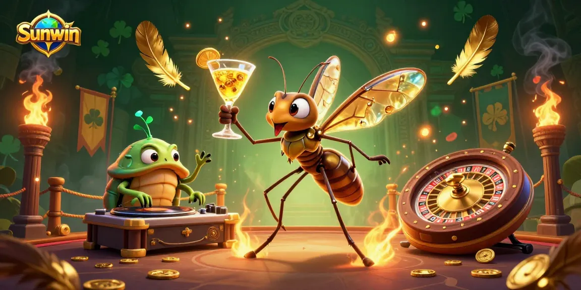 Experience the excitement of Sunwin with a lively casino scene featuring unique characters and vibrant elements.