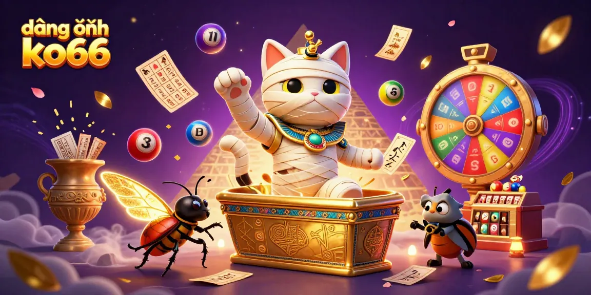 Join the excitement at đăng nhập ko66, where an Egyptian mummy cat bursts out of a golden sarcophagus in a lively casino