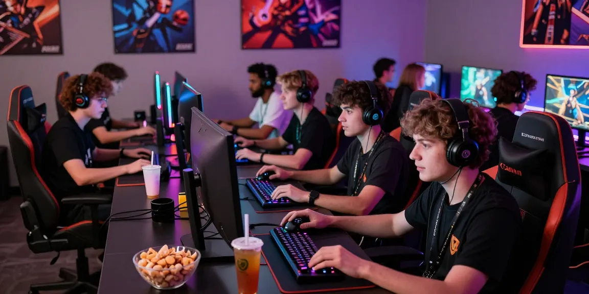 FAFA828 gaming lounge with diverse gamers playing on high-end PCs and consoles.