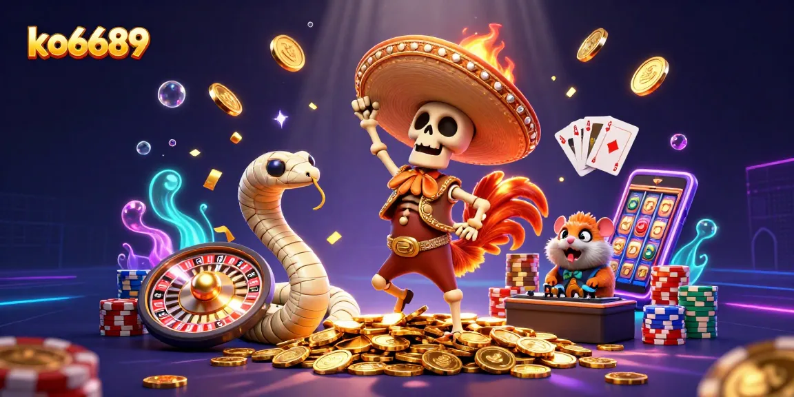 Engage in winning strategies at ko6689 with a vibrant casino-themed illustration showcasing a dynamic celebration of riches.