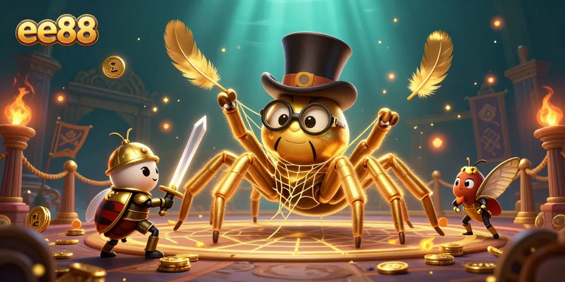 Witness the thrill of ee88 gaming with a golden tarantula and knight in an epic casino showdown.
